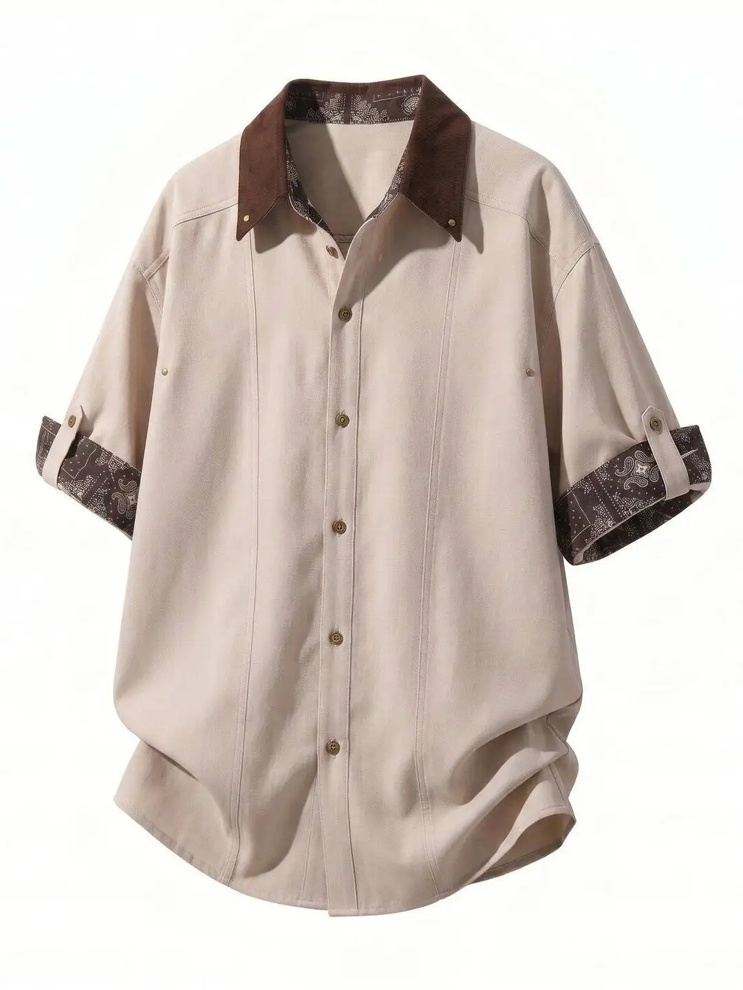 

American Retro Patchwork Color Block Short Sleeve Men's Casual Fashion Shirt Summer New Style Versatile Loose Fit Button up