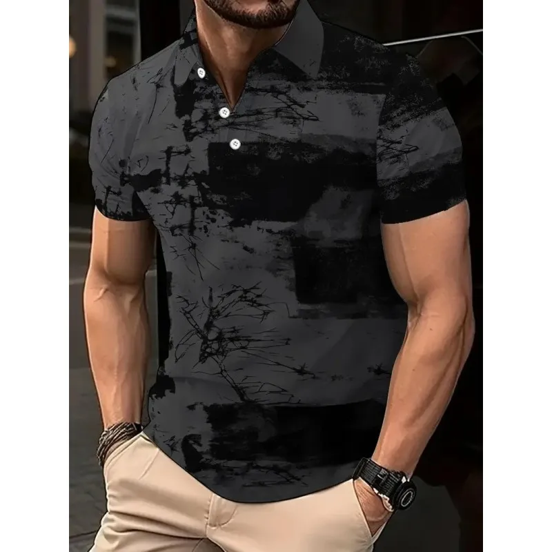 Men's Polo Shirt Simple Striped T-shirt Fashion 3d Printing Short-sleeved Lapel Body Shirt Casual Business Men's Polo Shirt