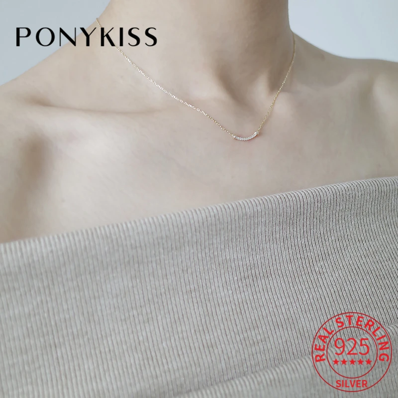 PONYKISS Trendy 925 Sterling Silver Knot Zircon14K Gold Chokers Necklace For Women Classic Fine Jewelry Gift Drop Shipping