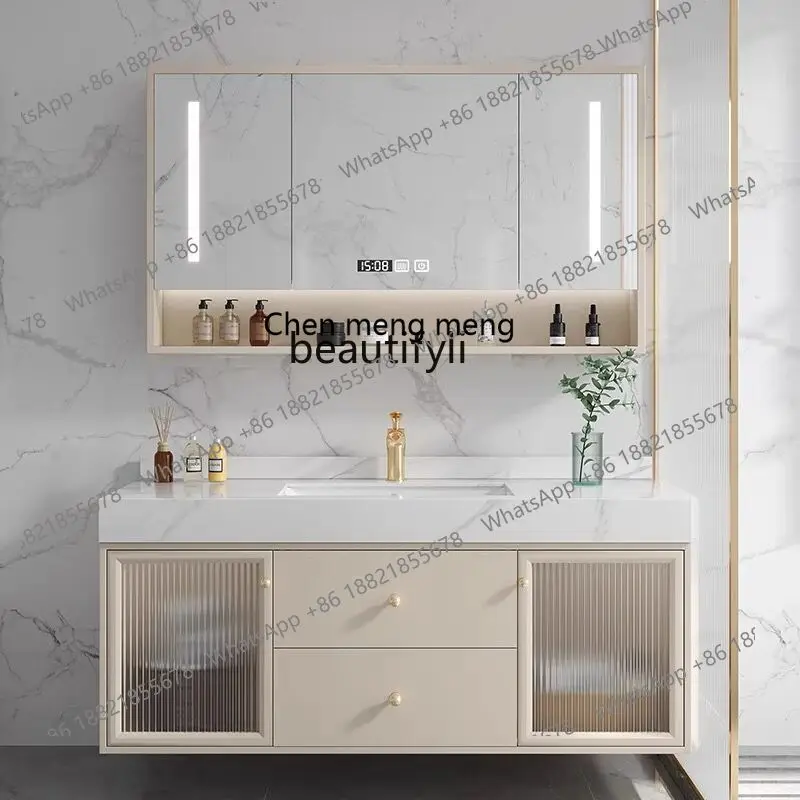 Modern Minimalist Rock Board Washstand Solid Wood Oak Intelligent Bathroom Cabinet Toilet Wash Basin Cabinet Combination