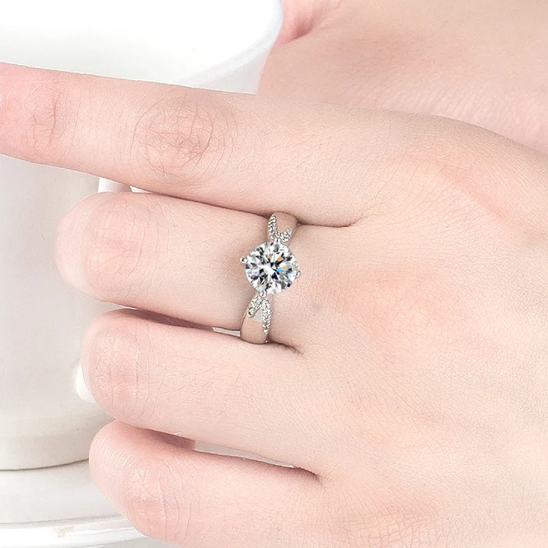 LAILIY 925 Sterling Silver Four Prong 2Carat Diamond Adjustable Ring For Women Fashion Jewelry Party Gift