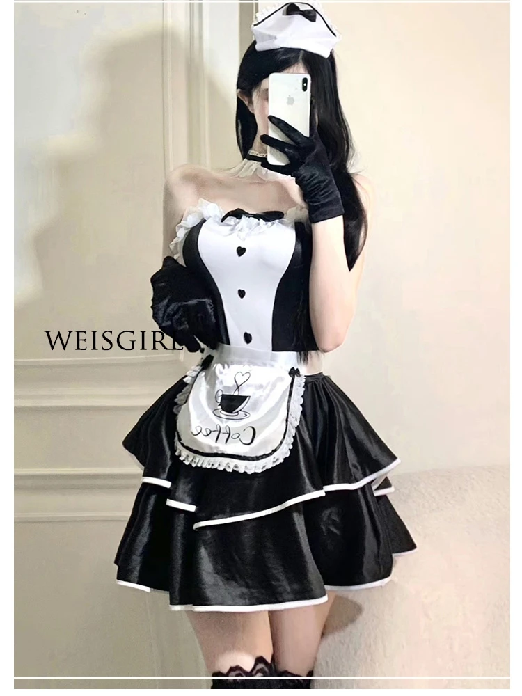 

Sexy Nightclub Cos Pure Desire Rabbit Girl Maid Uniform Halloween Party Costume Short Skirt One Shoulder Pure Color Home Clothes