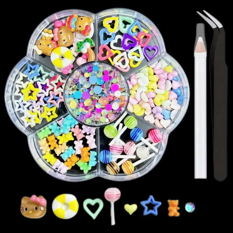 1 Doos Hars Willekeurig Gemengd Gummy Beer Nagel Bedels 3d Kleurrijke Hart Ster Nail Art Decoratie Accessoires Diy Manicure Benodigdheden