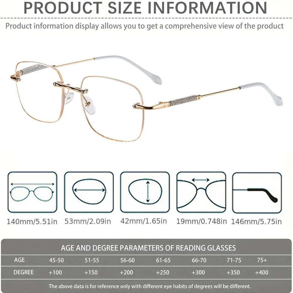 2 قطعة HD الماس الديكور نظارات للقراءة الذهب والفضة اللون موضة مكافحة نظارات الضوء الأزرق عالية الجودة قصر النظر الشيخوخي