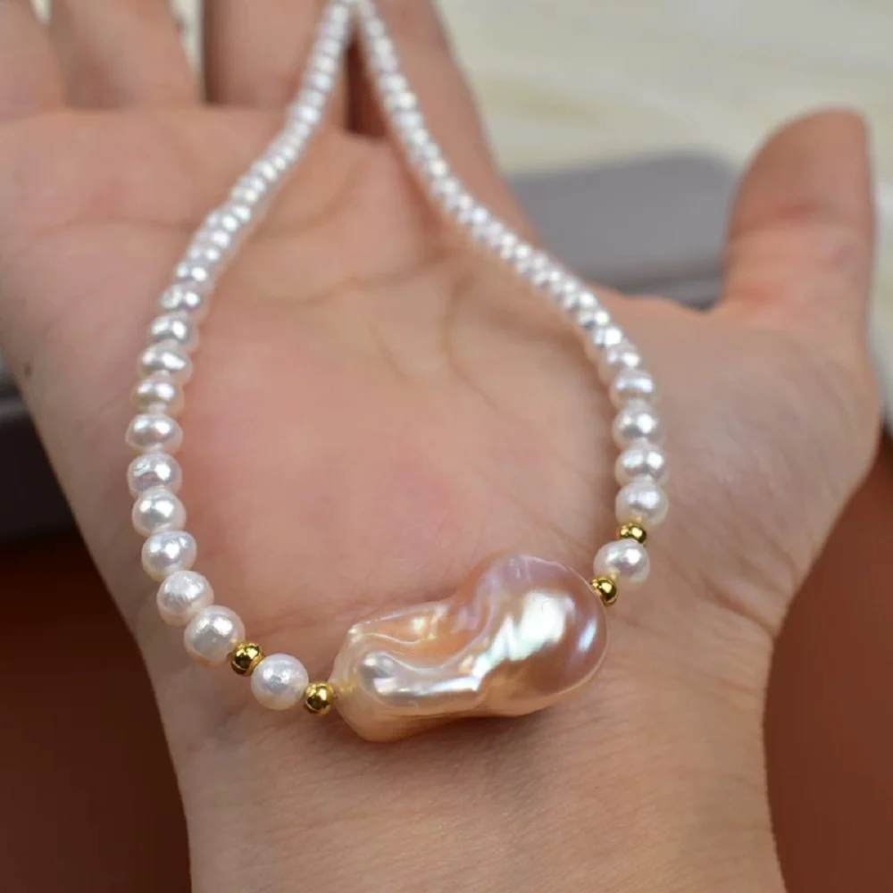 

Натуральное жемчужное ожерелье из южноморского барочного жемчуга AAA6-7+15-23мм, 18 дюймов/серебро 925 пробы