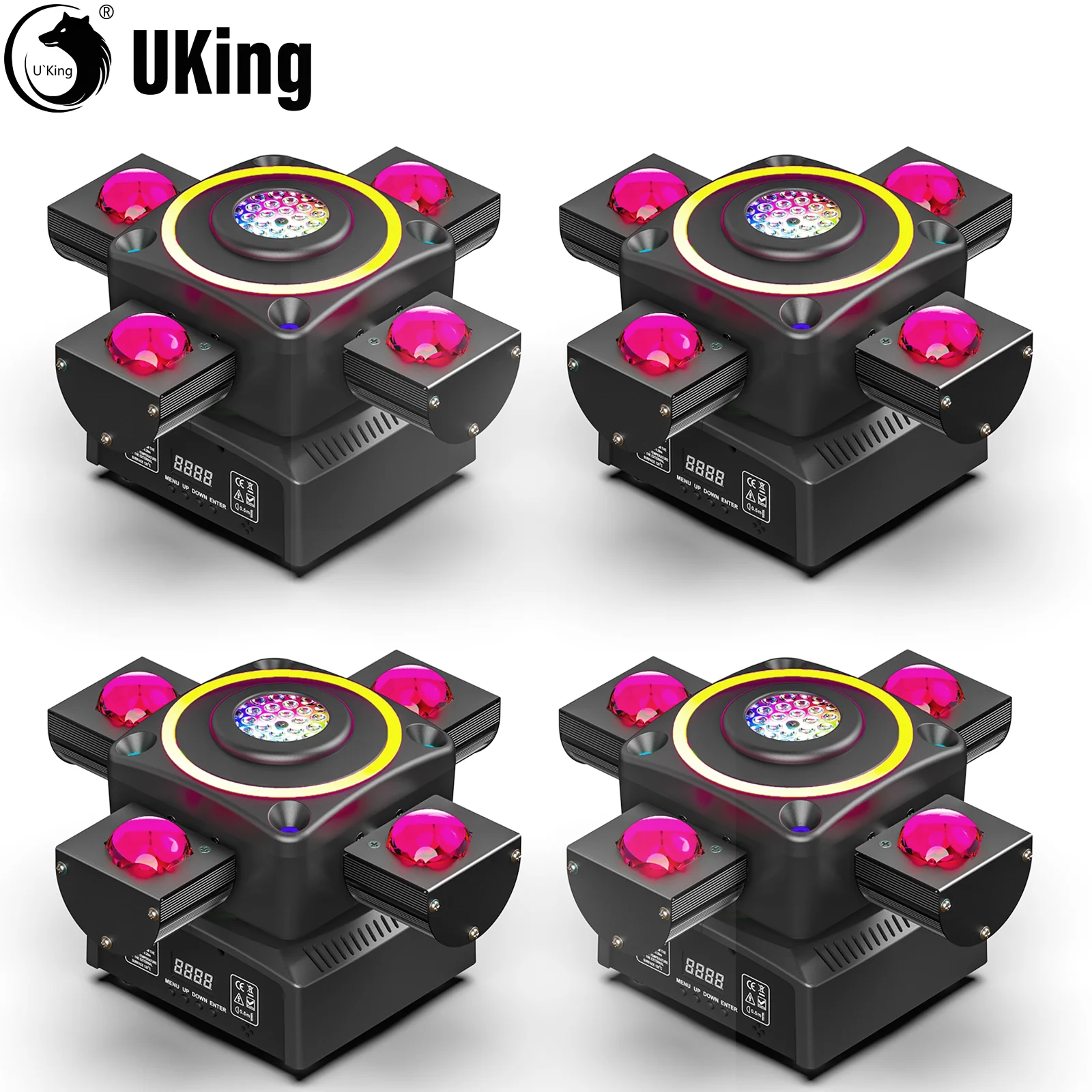

U'King 4 шт. 90 Вт RGBW Четырехрубный светильник с подвижной головкой Красочные лазерные фонари Звездный эффект Сценический свет DMX DJ Свет для свадебной вечеринки
