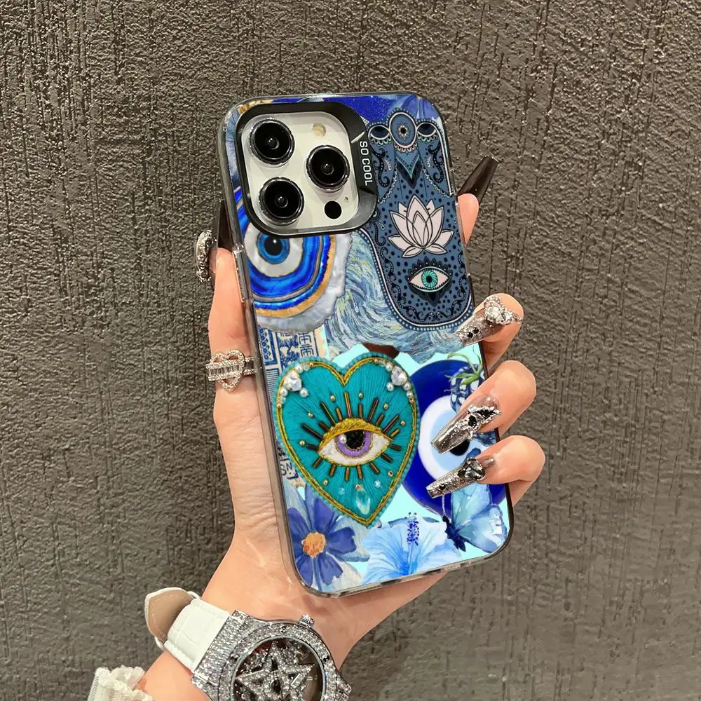 

Blue patchwork design case for iPhone 16 15 14 13 12 11 Pro/ Max/Plus shock-proof rear cover anti-fingerprint
