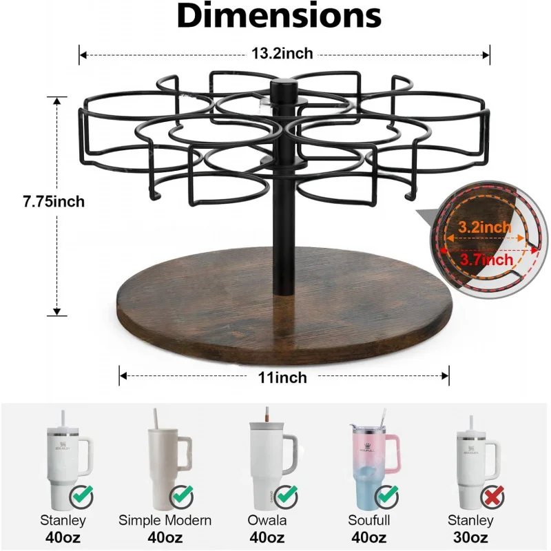 6 Slots Water Bottle Organizer Holder for Stanley 40 oz Tumbler with Handle, Rotatable Stanley Cup Organizer Accessories