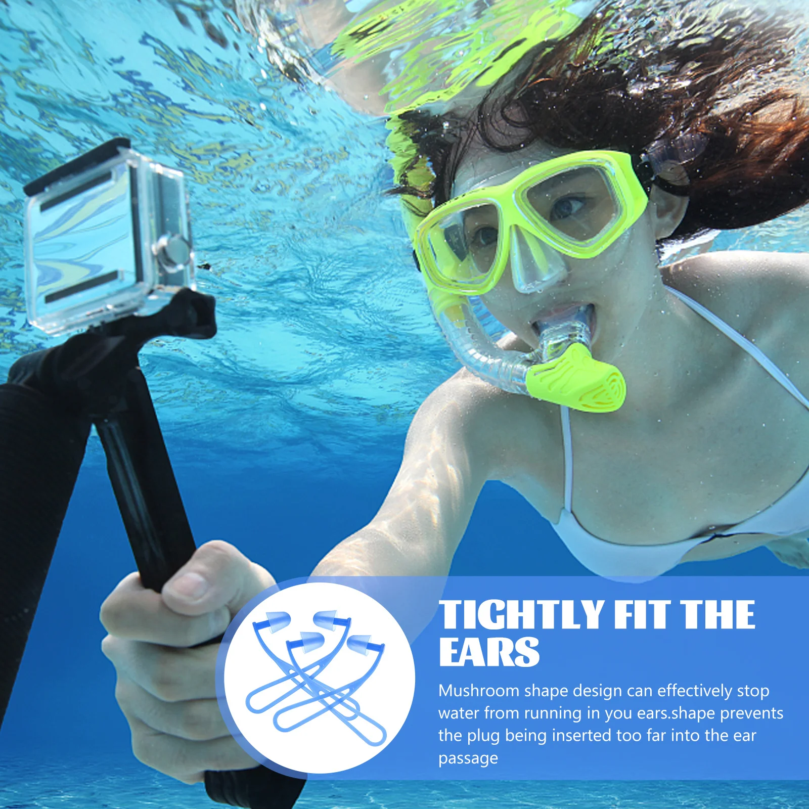 زوجان من سدادات الأذن المصنوعة من السيليكون المقاومة للماء على شكل فطر، سدادات أذن للسباحة للبالغين، آمنة ومريحة تحت الماء
