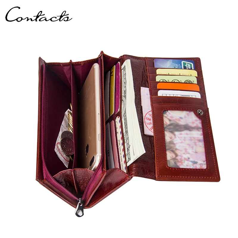 

CONTACT'S Genuine Leather Wallet for Women Long Bifold Fashion Women's Purses Card Holders Money Clips Female Bags Handbags