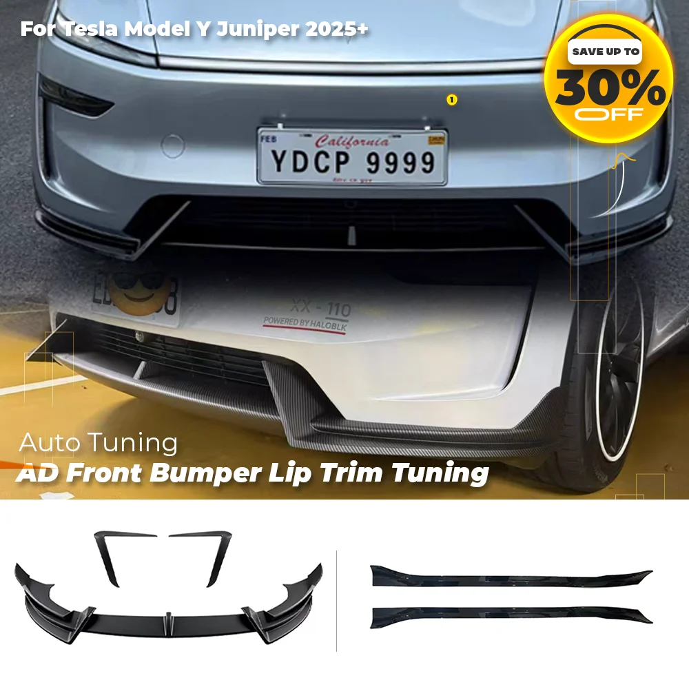 

Glossy Black Front Lip Spoiler & Front Bumper Lip Kit for Tesla Model Y Juniper 2025+ - Side Skirt Sport Body Kits Accessories