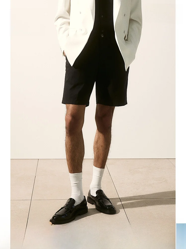 

H&M Men's Casual Pants Standard Fit Linen Blend Shorts Simple Fashion Spring Youthful Energy Style 55% Linen 45% Cotton
