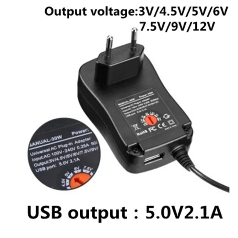 

3V 4.5V 5V 6V 7.5V 9V 12V 2A 2.5A AC/DC Adapter Adjustable Power Supply Universal Adaptor Charger for LED Light Bulb Strip CCTV