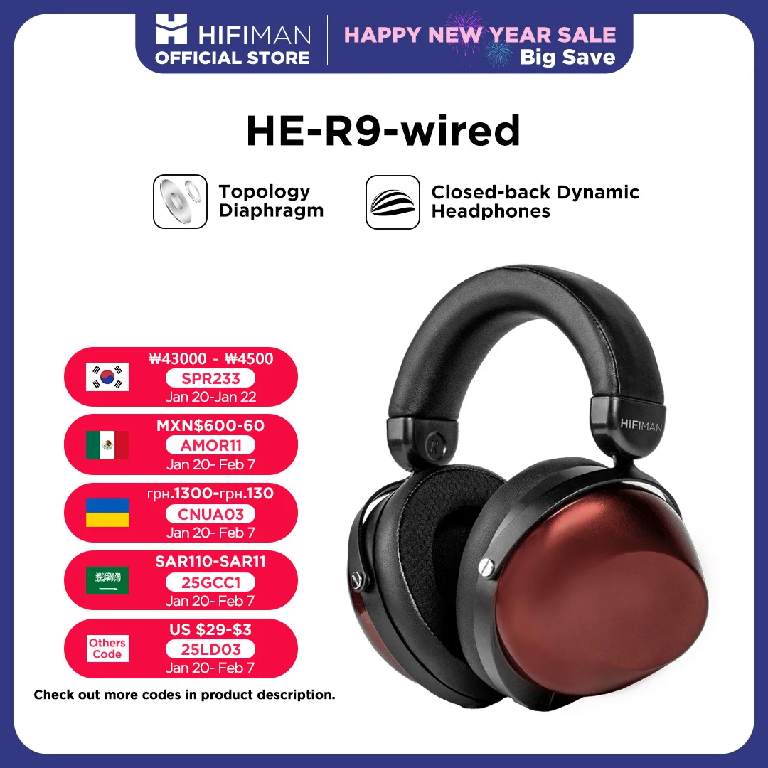 

HIFIMAN HE-R9 Dynamic Closed-Back Over-Ear Headphones with Topology Diaphragm-Wired Version