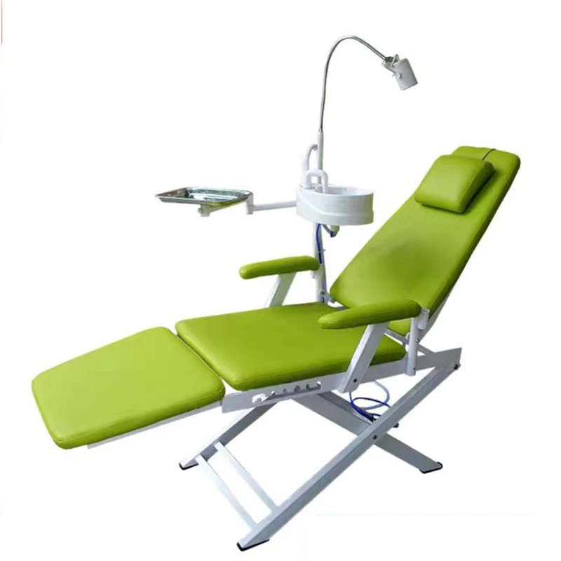 Nova cadeira dobrável dental unidade portátil com turbina de ar unidade com led luz oral lâmpada com água nivelamento móvel cadeira luz