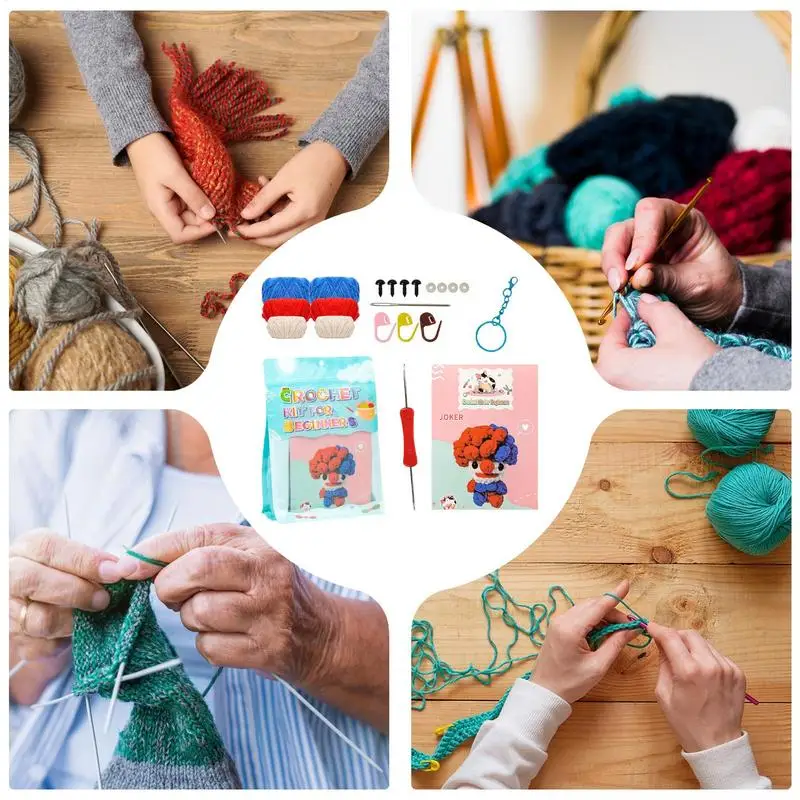 عدة الحياكة للمبتدئين الأحمر والأزرق لطيف الكروشيه عدة مهرج بدء عدة الحرفية الحياكة عدة خطوة بخطوة لوازم الكروشيه مع #3