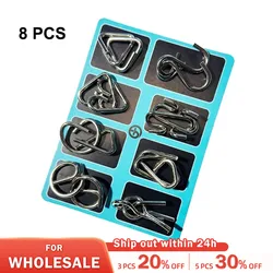 8 Pcs Jiulian Series Metal Kids Educational Toys Intelligence Buckle Sets Unlock Decompression Toys