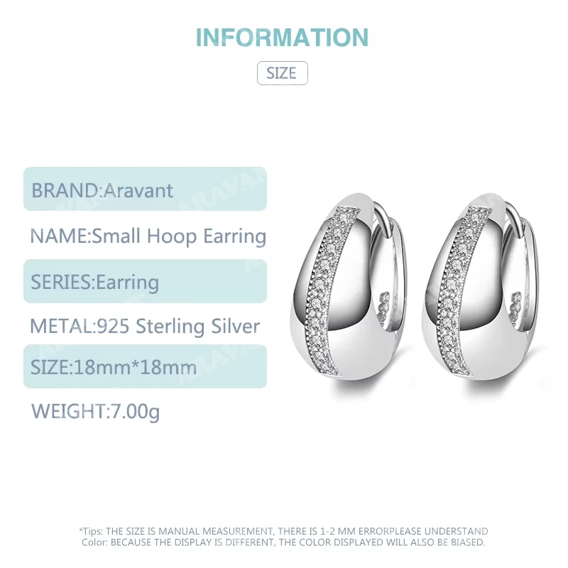 Orecchini a cerchio piccoli da 18 mm in vero argento sterling 925 per regalo di gioielli da sposa da donna