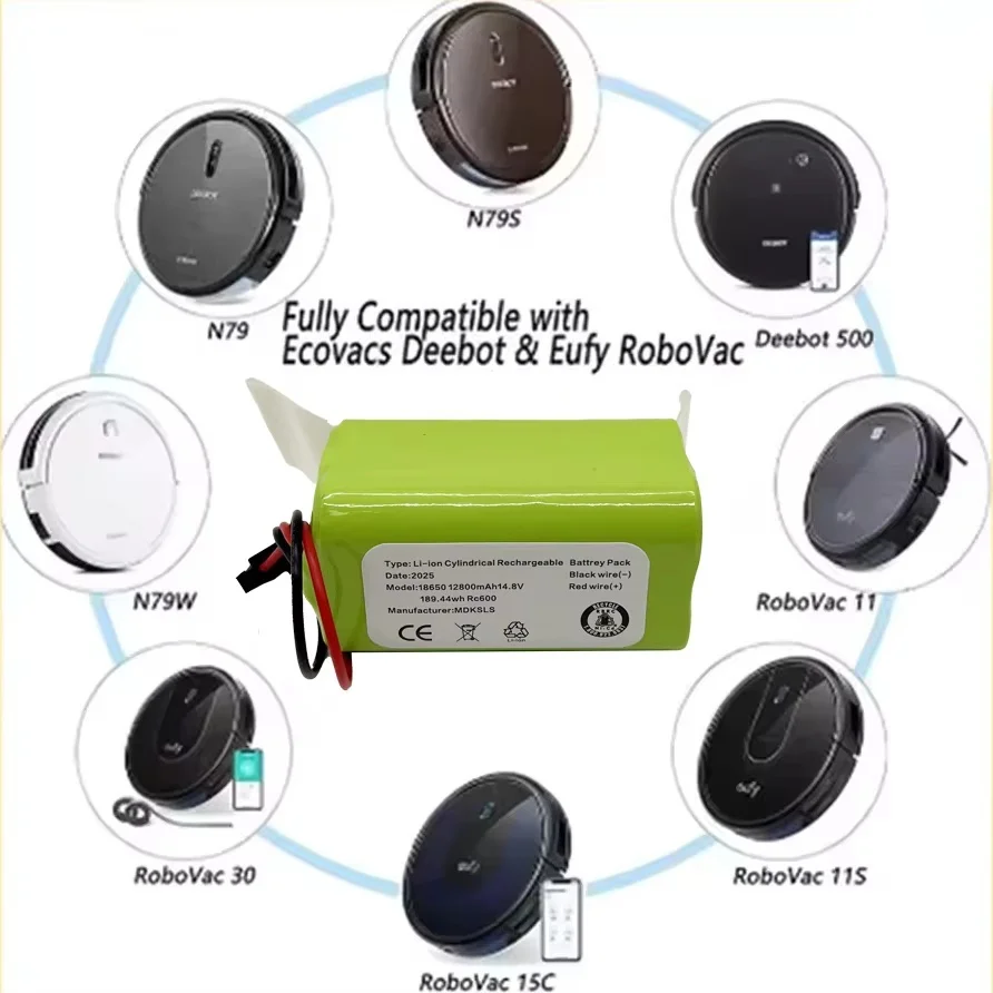 14.4V 12800mAh Li-ion Battery for for Conga 990 1090 Tesvor X500 Ecovacs Deebot N79 N79S DN622 Eufy RoboVac 11 11S RoboVac 30