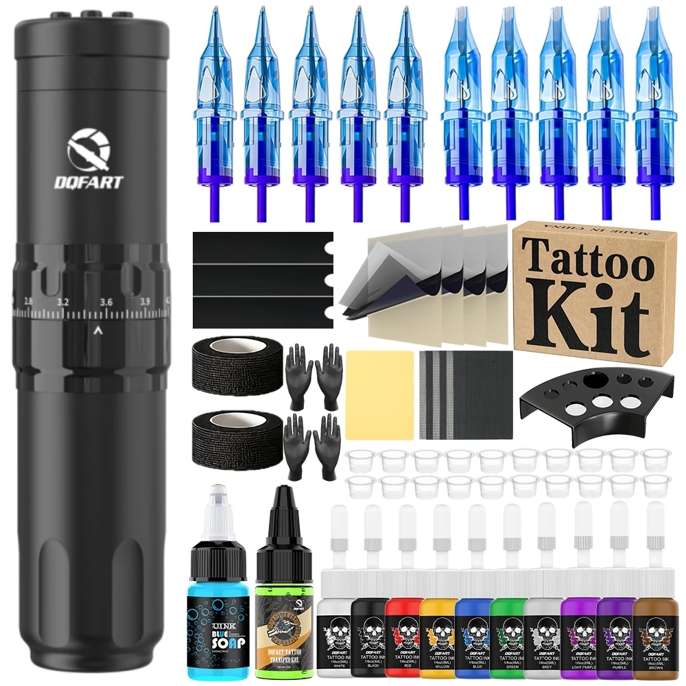 DQFART T1Pro Tatto Kit Electric Wireless Tattoo Machine Pen Transfer Printing Gel Blue Soap Tattoo Needles Tattoo Ink Body Art