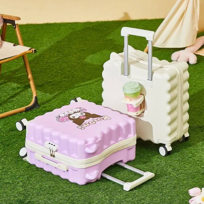 

Sanrios Kids Luggage Kuromi Cinnamoroll Student Suitcase Travel Password Box Cute Ride Boarding Trolley Case Can Sat or Ridden