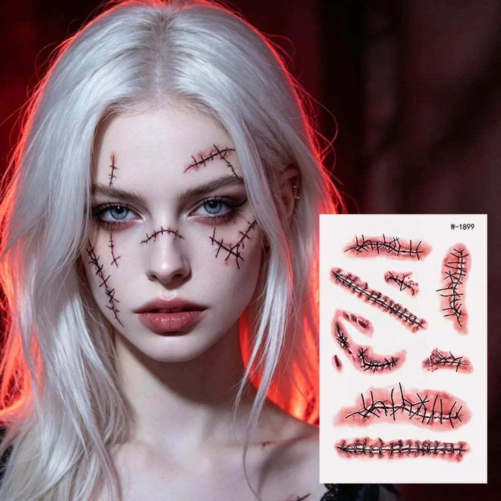 Zombie Cosplay Halloween Tattoo Stickers Eyeball Bloody Makeup Long Lasting Bruise Scab Scar Tattoo Sticker Sweatproof