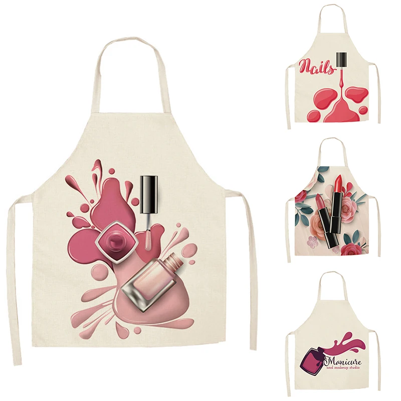 Nail Polish Themed Printed Apron Unisex Dinner Bib Kitchen Cooking Baking Apron Cleaning Accessories