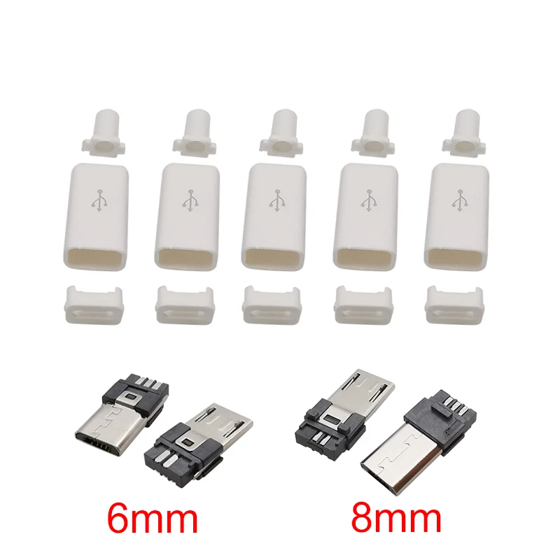 

5/10/20Pcs DIY Micro USB 5Pin Welding Type Male Plug Connectors USB Tail Charging Socket 4 in 1 White