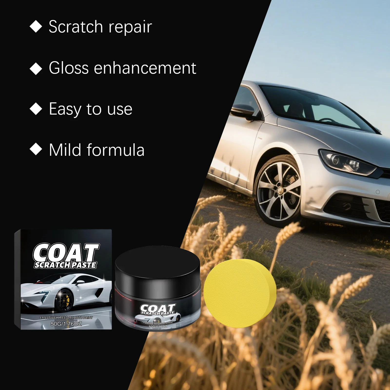 Coat Scratch Paste Car Paint Scratch Remover Kit with Sponge Auto Polish Compound for Swirl Marks Light Scratches Clear Coat Saf