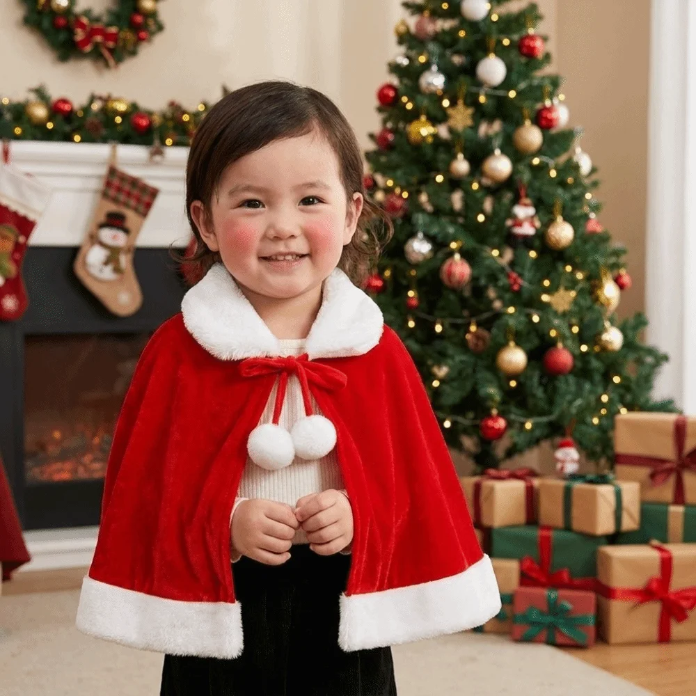 Simple Polyester Christmas Cloak Warm Xmas Cape Windproof Shawl Santa Claus Costume