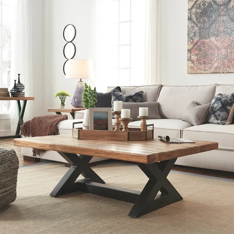 Nordic solid wood coffee table creative simple living room wrought iron rectangular office casual tea table