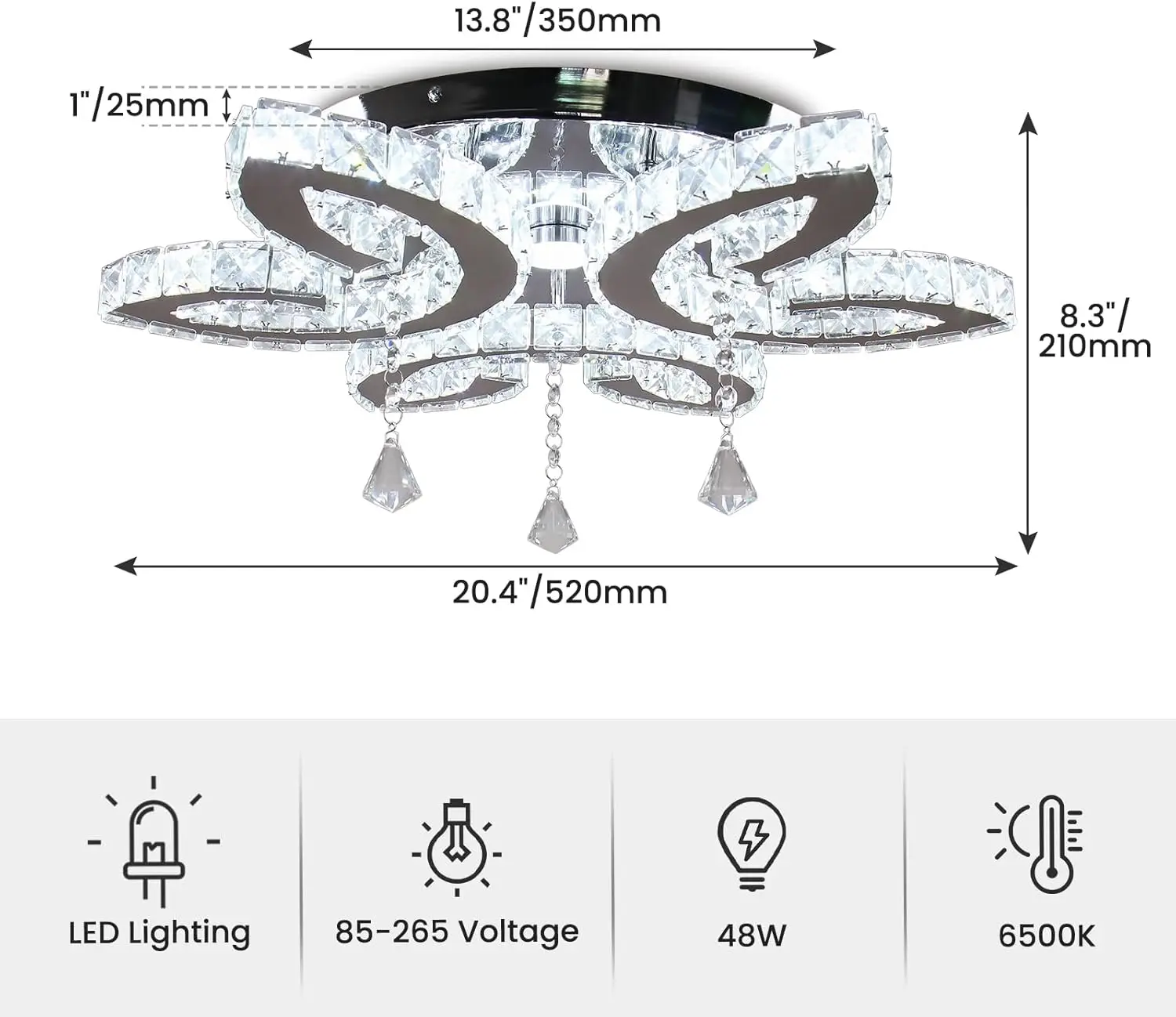 FRIXCHUR 20.4 "الثريات البلورية/ النجف الكريستالي الحديثة زهرة كريستال ضوء السقف LED فلوش جبل الثريا تركيب المصابيح لغرفة النوم Livi