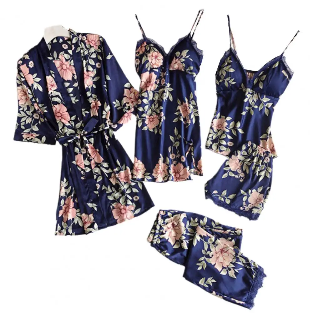 5 Pcs/Set Women Pajamas Set Soft Fabric Breathable Colorful Flower Print Women Sleepwear Set Sleeping Clothes