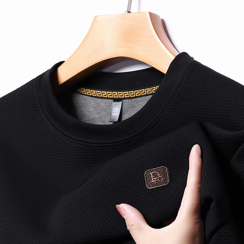 

Quality Luxury Men's Long Sleeve T-Shirt O-Neck Letter Print Pullover Fleece Thicken Autumn Winter Fashion Trend Casual Mensear