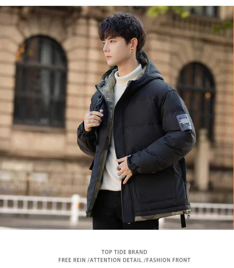 

Новая зимняя мужская куртка, теплая модная утолщенная хлопковая стеганая куртка, повседневные пальто с капюшоном, мужская ветрозащитная однотонная верхняя одежда больших размеров