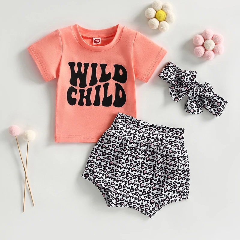 0-24M 3Pcs Summer Baby Girl Clothes Sets Infant Newborn Short Sleeve T-shirt Tops Short Pants Headband Solid Clothing Outfit