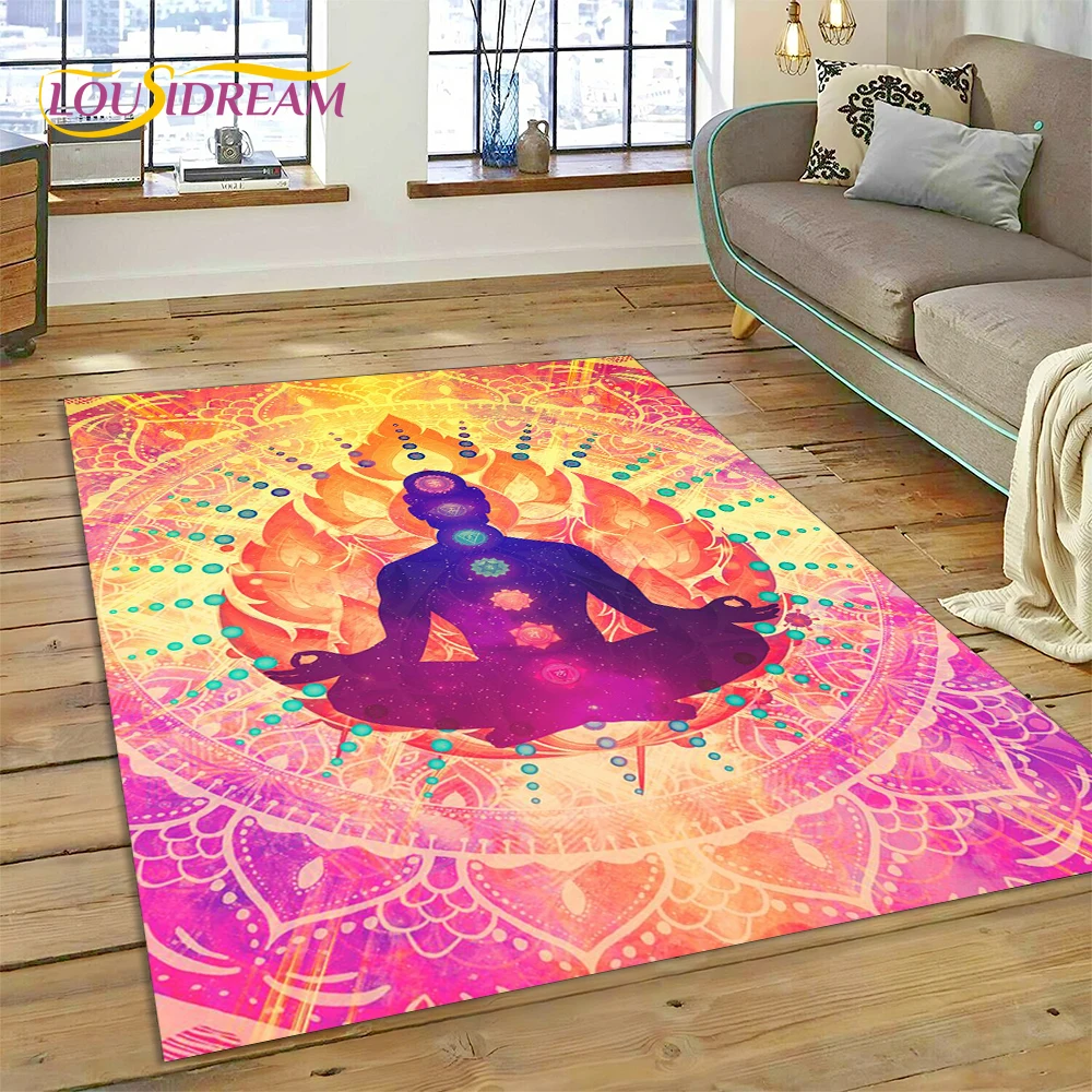 3D Yoga Zen Naturalize Meditation Rainbow 7 Chakra Area Rug,Carpet for Living Room Bedroom Sofa Doormat Decor,Non-slip Floor Mat