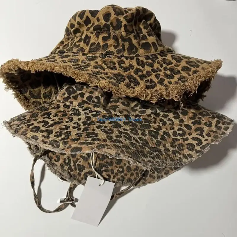 T3LC قبعة صياد قابلة للتنفس تصميم عصري مطبوع عليه حيوانات حواف واسعة قبعة الشمس نمط الفهود لملابس الربيع أو الصيف #1