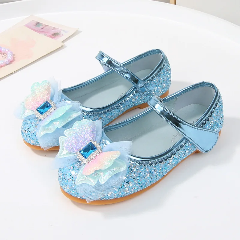 Little Girls Fashion Leather Shoes Chic Sequins Bowknot Children's Princess Catwalk Shoes Wedding Party Kids Ballet Flat Shoes