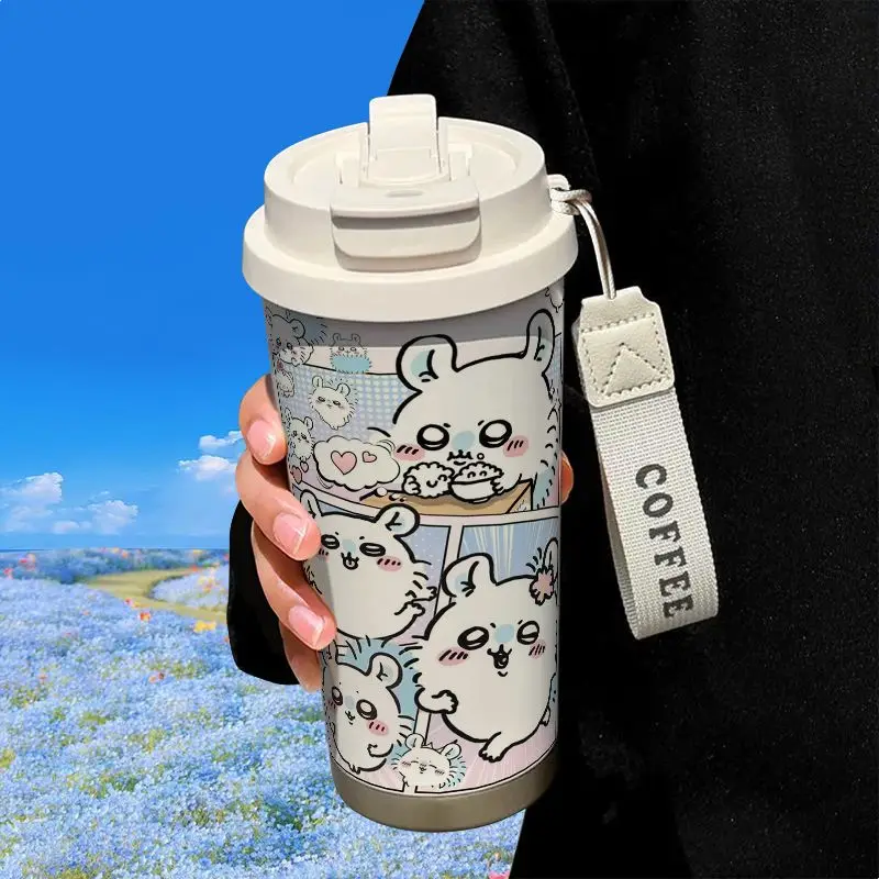 Cute Chiikawa Momonga Water Bottle 316 Stainless Steel Large Capacity Straw Lid Car Cup Holder Dual Drink Coffee Mug Gift