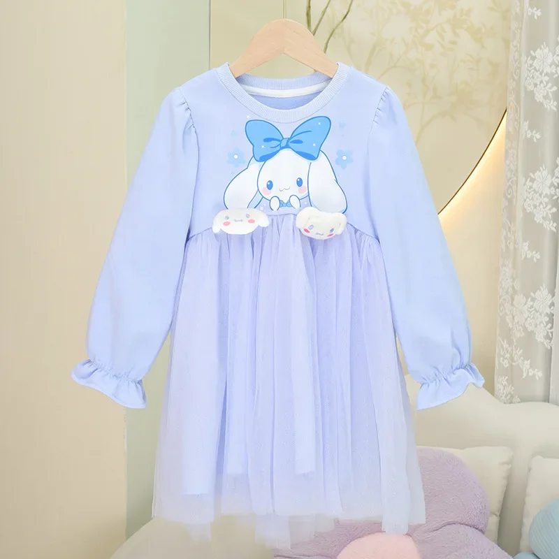 

Толстовка с капюшоном для девочек Cinnamoroll Kawaii Sanrio My Melody, детское платье в стиле аниме, осенняя милая газовая юбка с длинными рукавами и рисунком, подарок для ребенка