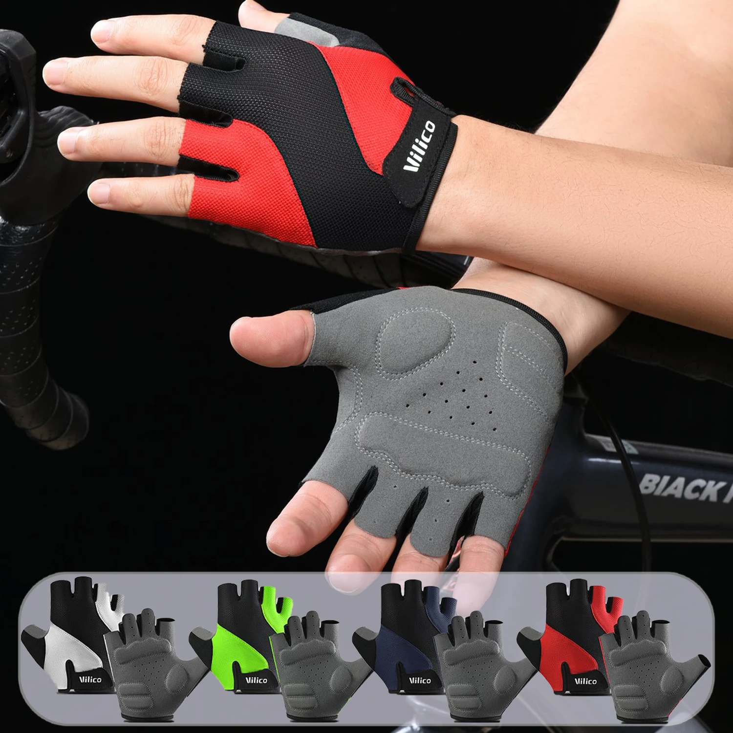Kurzfinger-Fahrradhandschuhe, hochelastischer Stoßdämpfungsschutz, atmungsaktive, verschleißfeste Sport-Frühlings- und Sommerhandschuhe