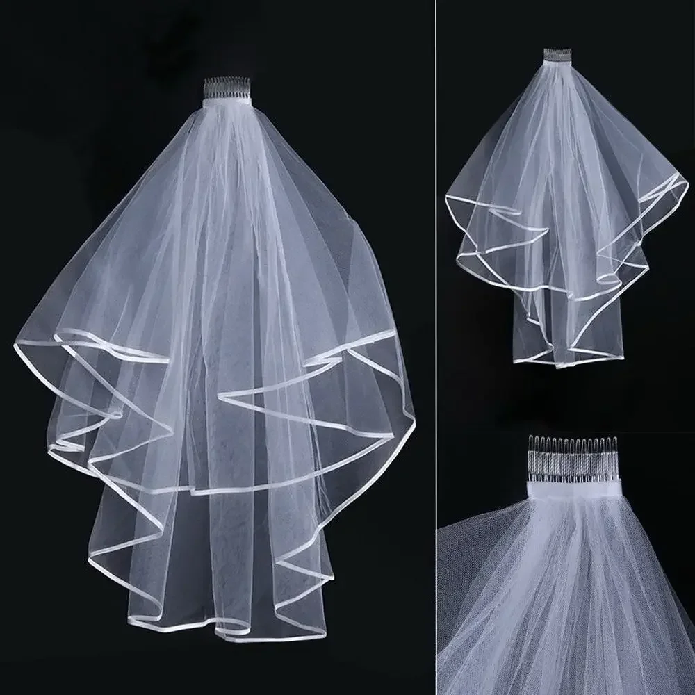 Wedding Accessories Tulle Long Cathedral Wedding Veil Ribbon Edge Bridal Veil with Comb veu de noiva longo