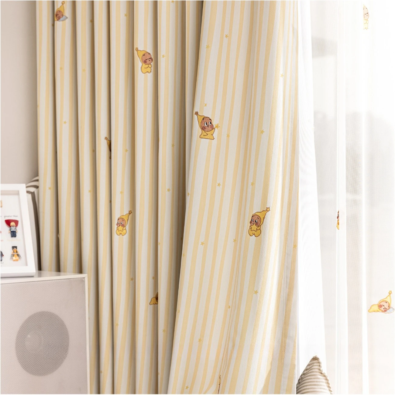 Custom Size Cute Little Elf Embroidery Gentle Creamy Yellow High Shading Decor Decor Curtains for Living Dining Room Bedroom