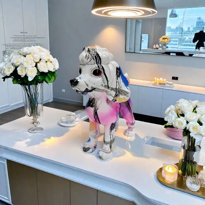 Resin Poodle Crafts, Animal Statue Decorations, Home Foyer TV Cabinets, Office Desktop Animal Decorations