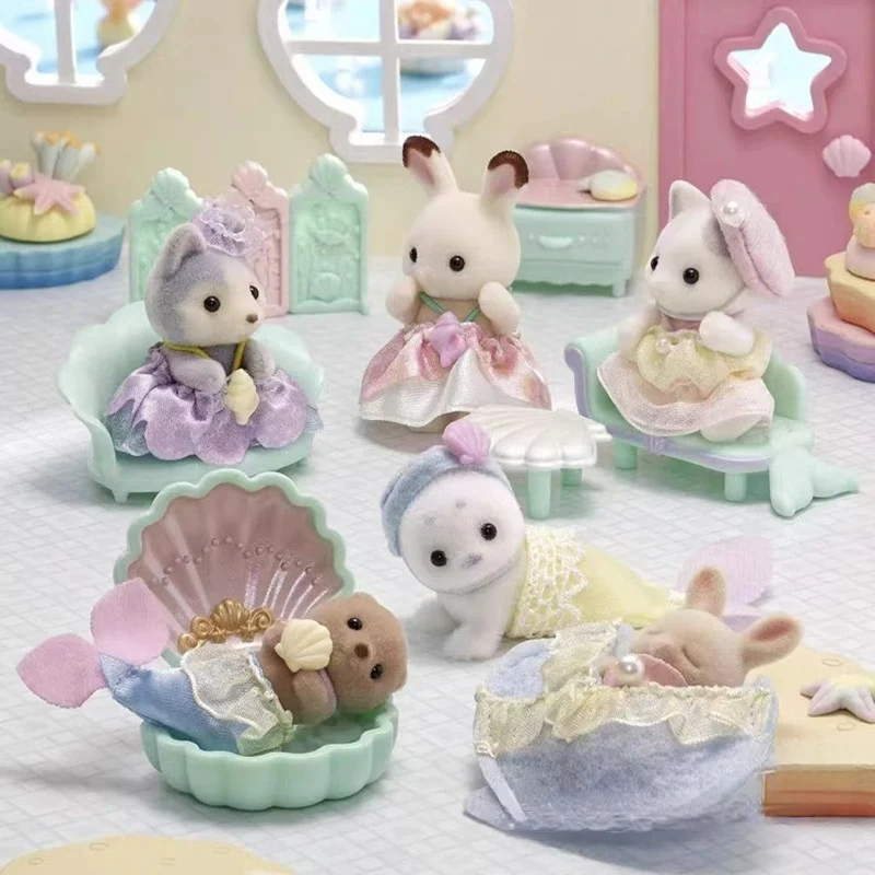 SYLVANIAN FAMILIES Blind Box Mermaid Costume Mystery Box Rich Dress Afternoon Tea Blind Bag Kawaii Custom Girl Collect Gifts