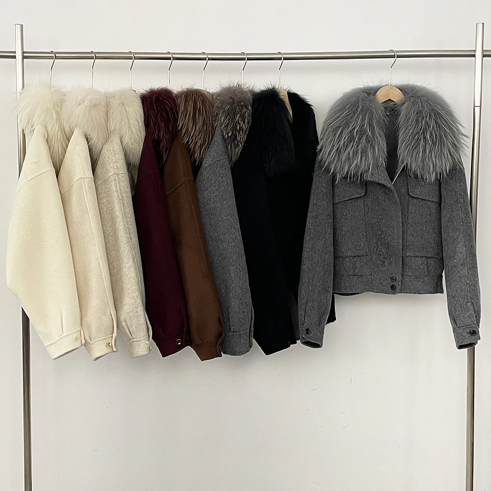 2025 Women New Fur Jacket women Short Wool Coat Fahsion New Autumn Winter Real Fox Fur Natural Fur Cashmere Woolen Jacket Female