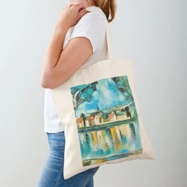 

Town on the Bank of a Lake by Maurice de Vlaminck,1909, oil on canvas Made more vibrant Tote Bag bag for beach canvas tote