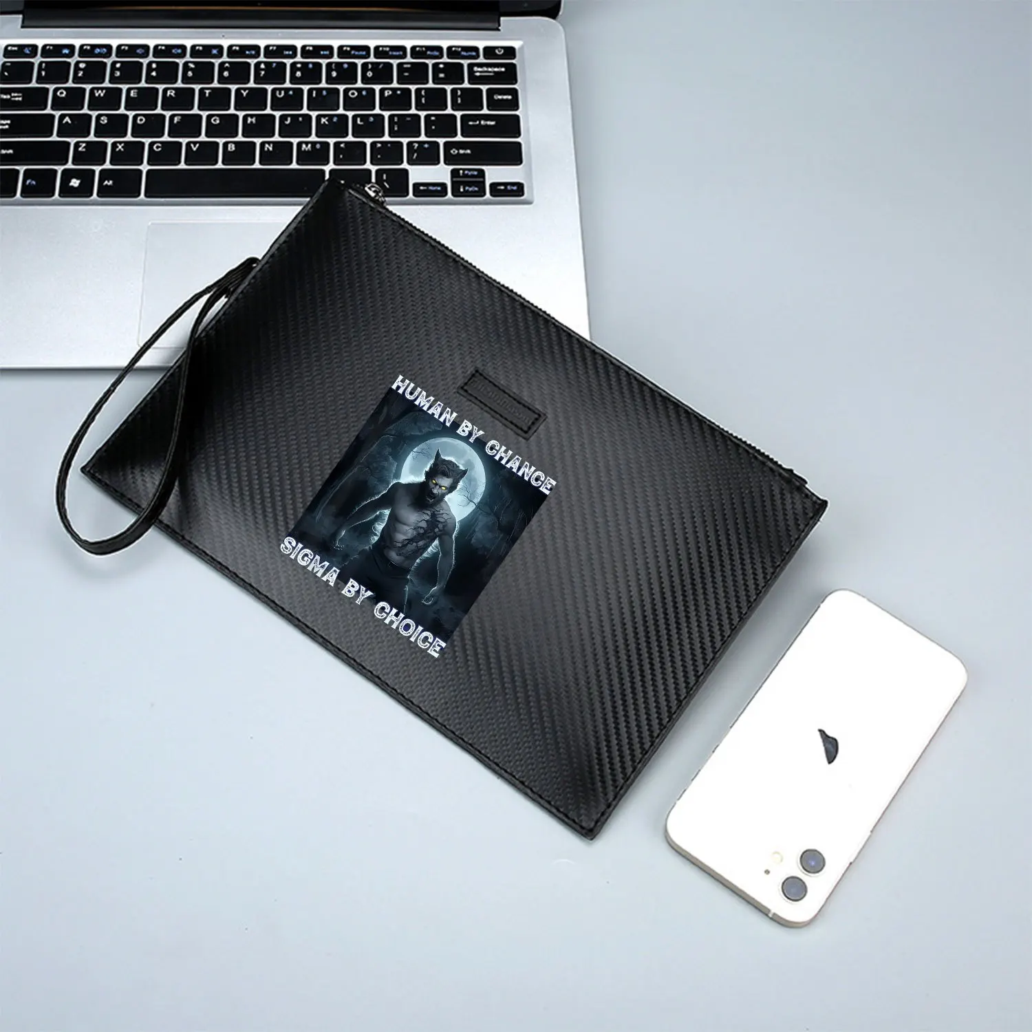 Оборотень, вытие, лунный свет, лес, ночная сцена Элегантная мужская сумка из искусственной кожи с принтом Модная и практичная для повседневной носки