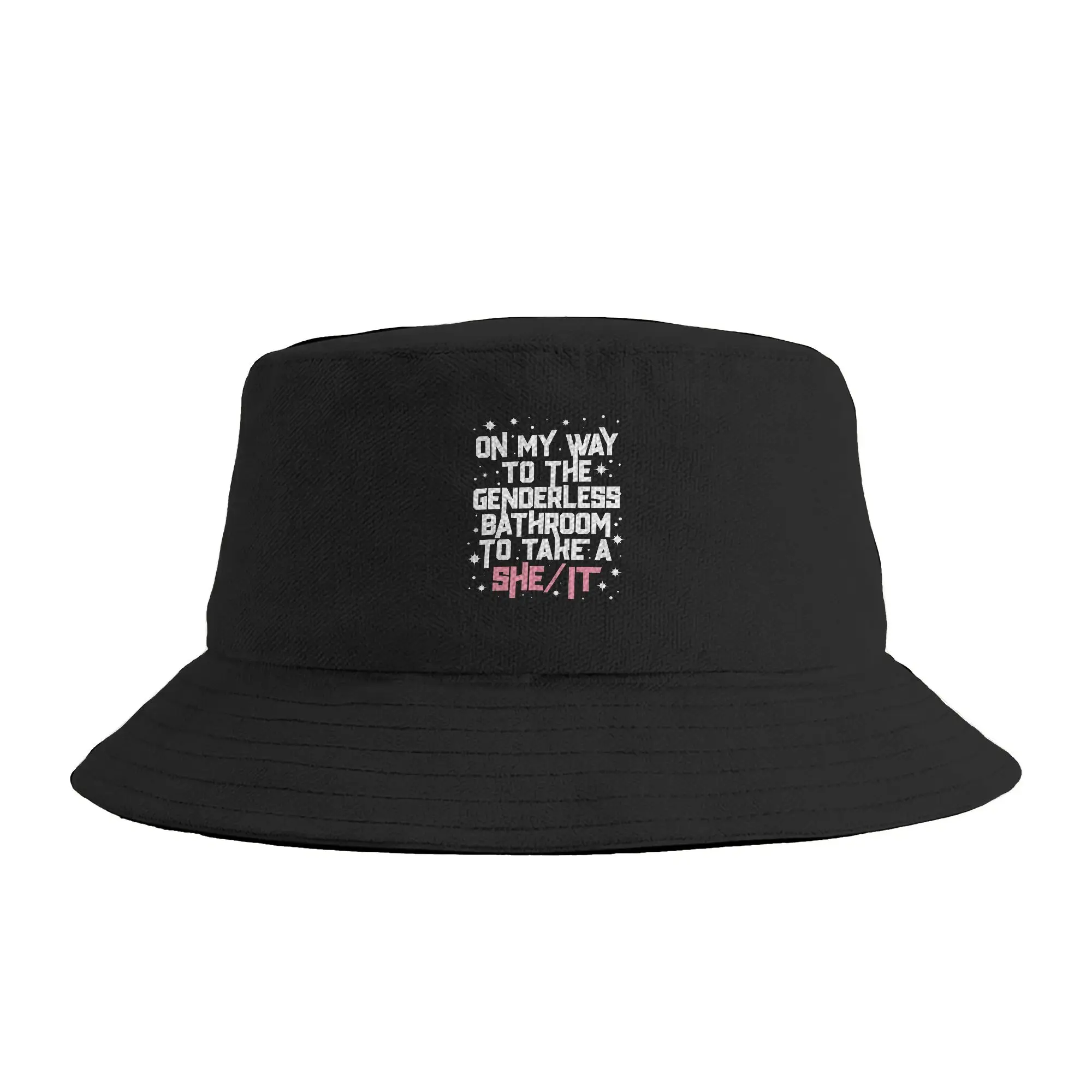 Unisex Funny Pronoun On My Way To Genderless Bathroom Take She  It Bucket Hat  Personality Fisherman Hats Summer Trendy Caps